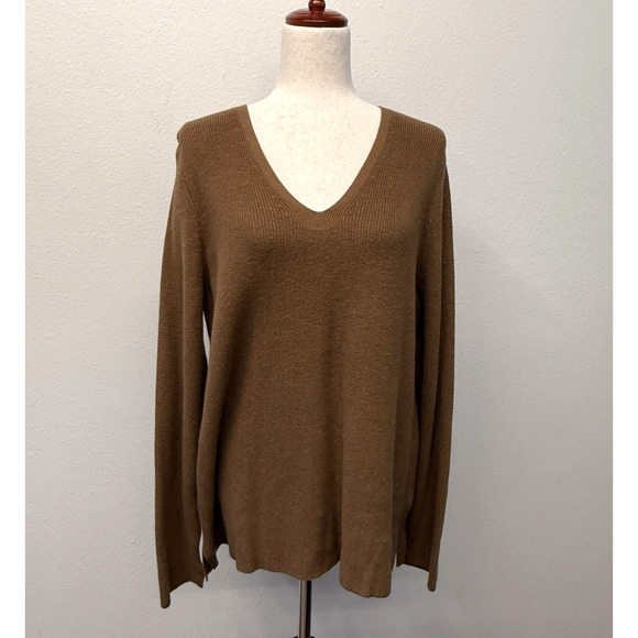 J. Jill Sweater Womens Size L Brown Ribbed Cotton Knit Neutral Minimalist - Picture 1 of 8
